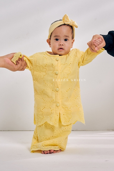 Eyelet Kurung Kids In Pastel Yellow